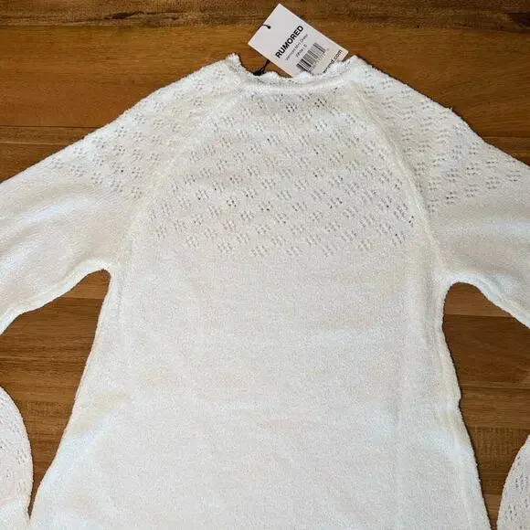 Rumored Pointelle Knit Sweater Mini Dress White Size Small - Picture 7 of 11